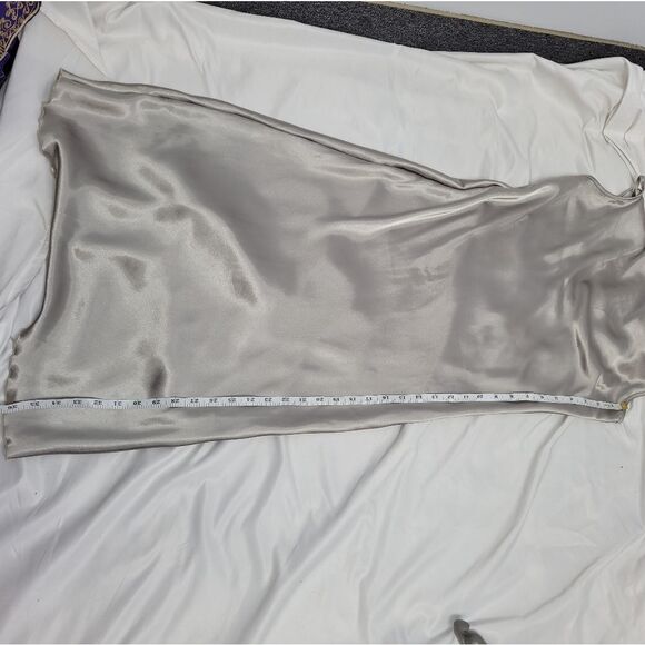 BEBE bias slip dress cowl neck spaghetti strap satin taupe midi M - Picture 13 of 14